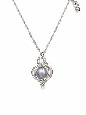 925 Sterling Silver Cage Pendant Necklace with Gray Pearl Genuine